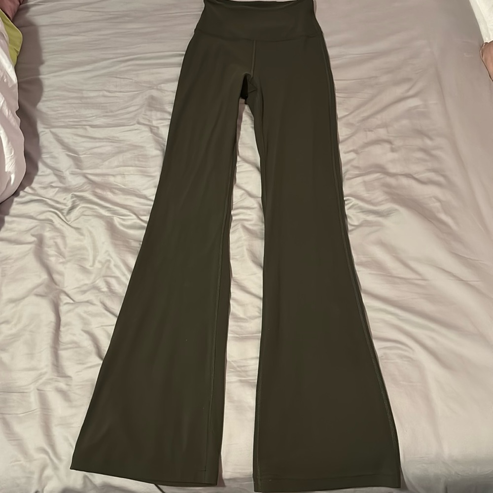 Army green Lululemon flare leggings